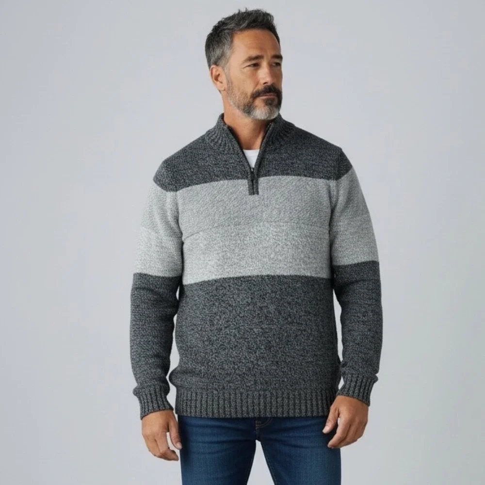 Columbia Mens Grey Colorblock Quarter Zip Cotton Wool Blend Sweater XL EUC